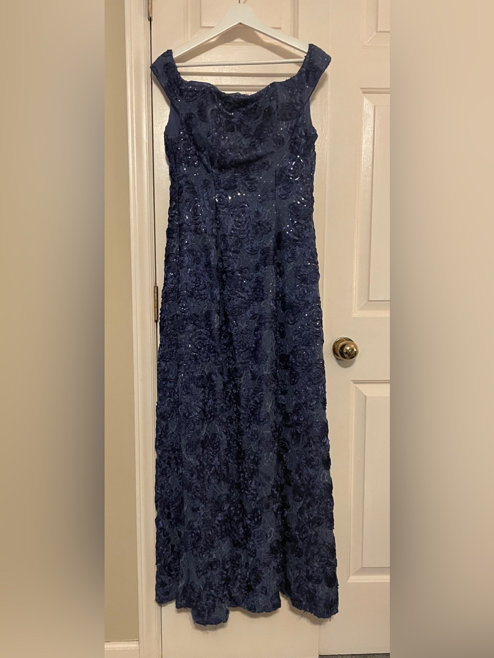 Alex Evenings Blue Sequin Off-Shoulder Evening Gown